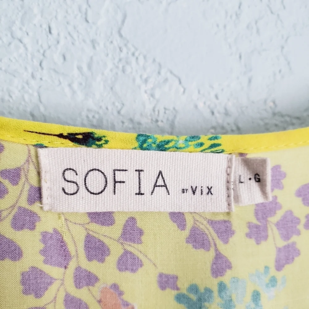 Sofia By Vix Yellow Multicolor Floral Bohemian Swim Coverup Dress